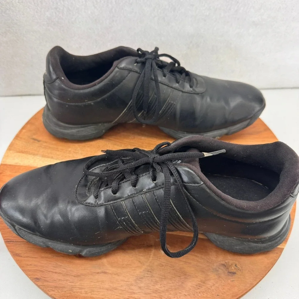 Adidas Golf Shoes Leather Spiked ThinTech Black Golfing‎ Mens Size 9